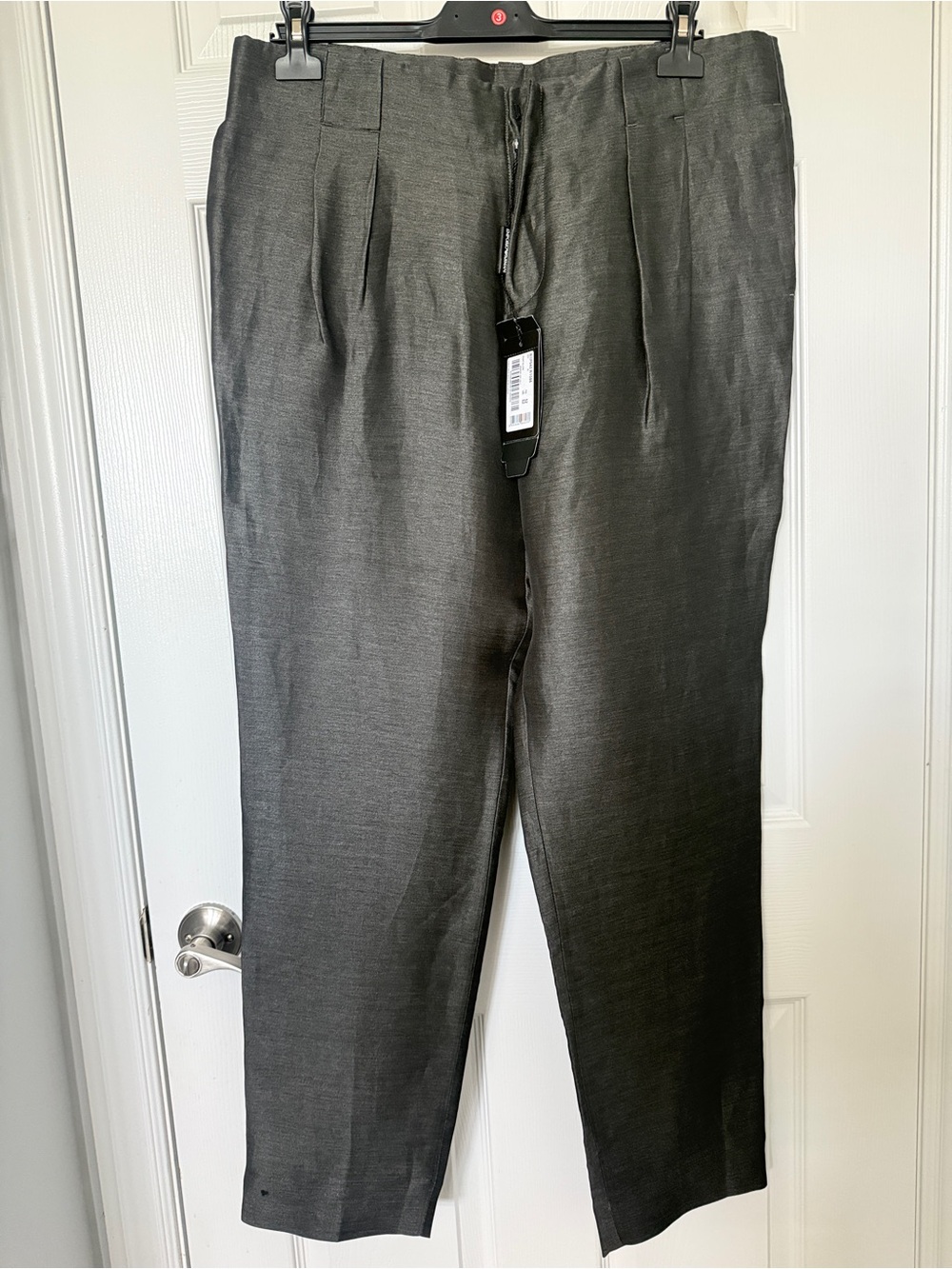 Emporio Armani Men's Charcoal Pleated Dress Trousers